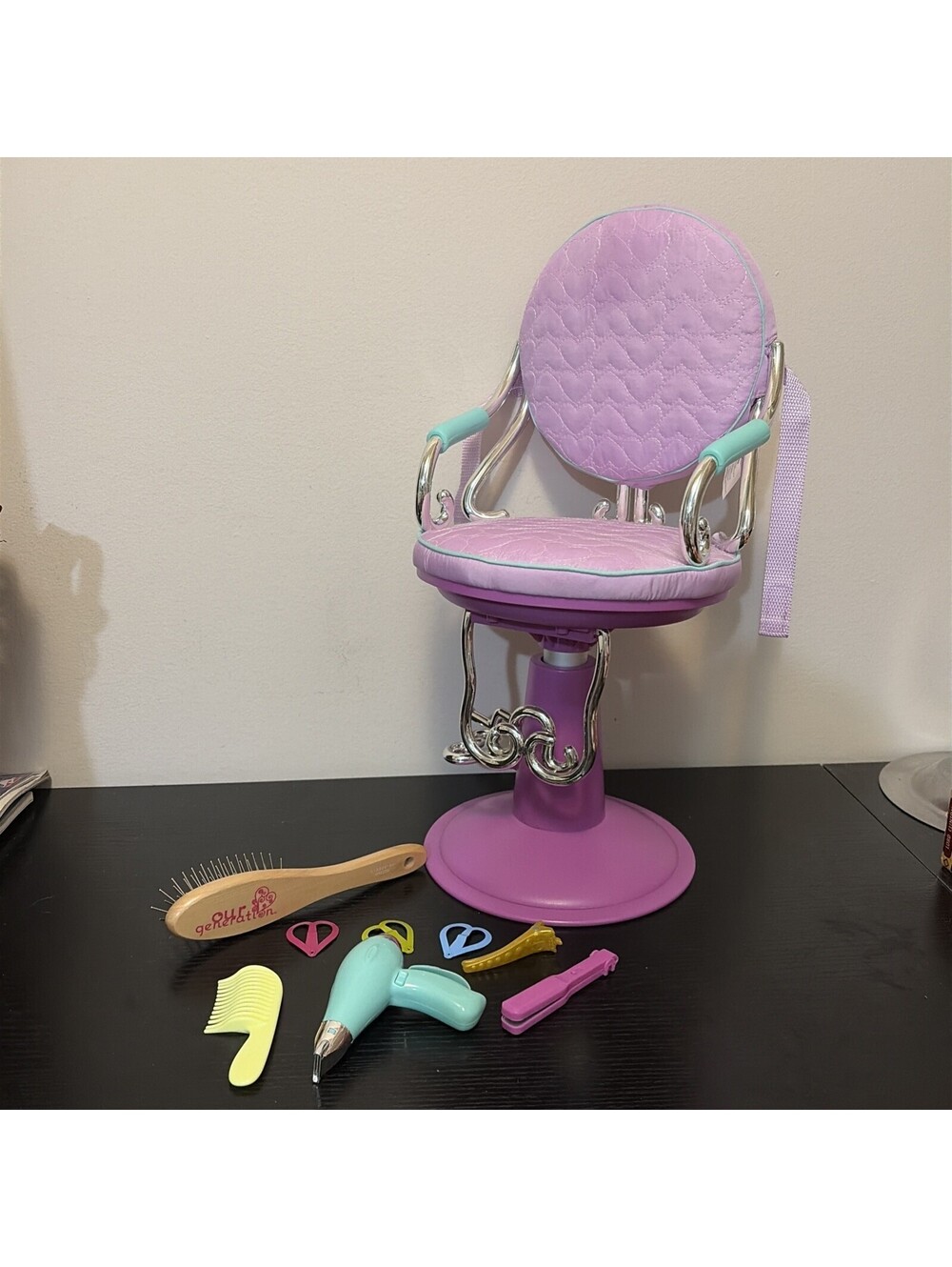 Our Generation Battat Purple 18" Doll Sitting Pretty Salon Chair, Accessories
